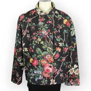 Vintage Susan McDuffie Atlanta Linen Chef Coat Jacket Art To Wear Floral L